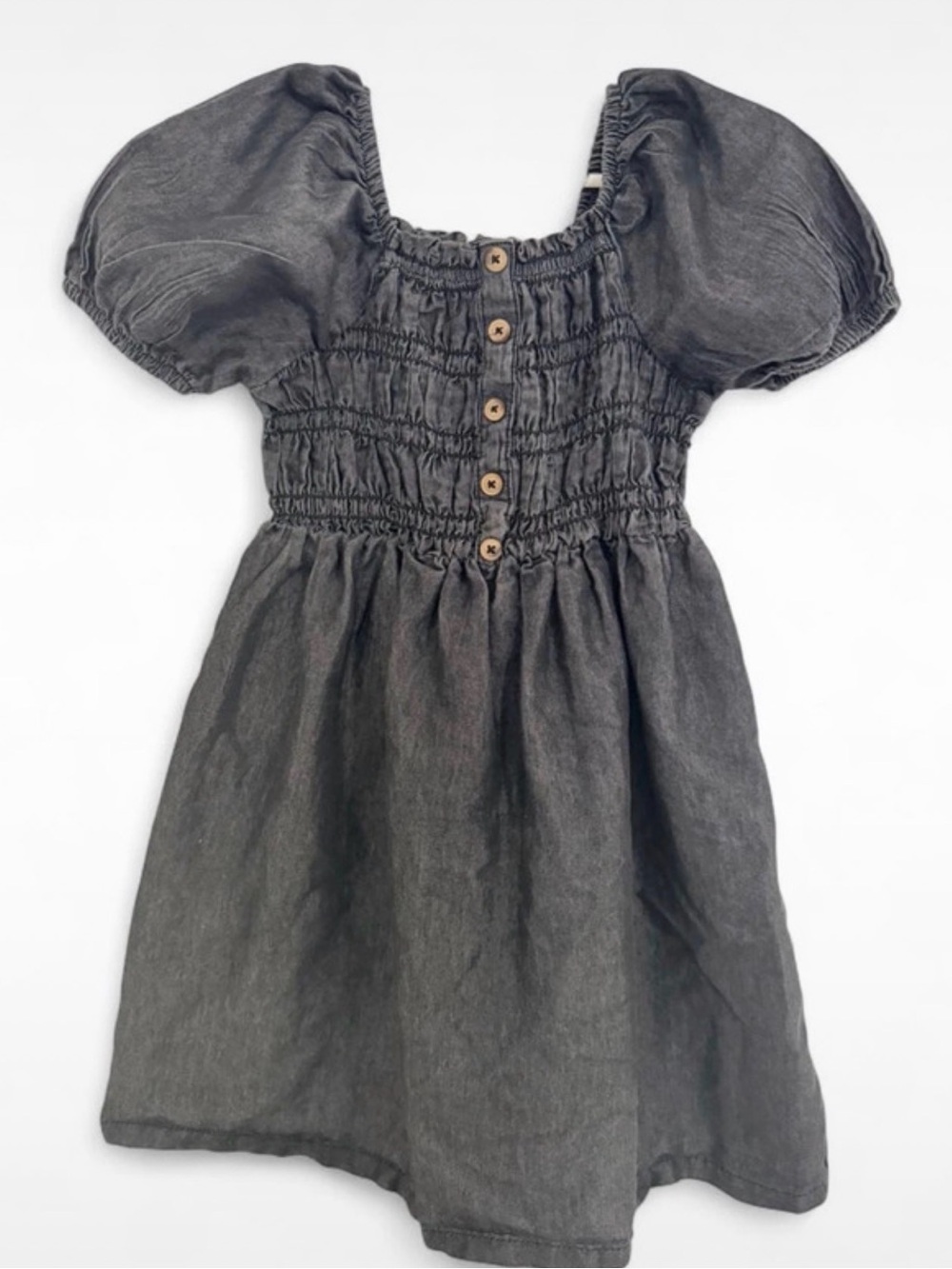 Girls Nanette Lepore Charcoal Puff-Sleeve Smocked Babydoll Dress